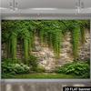 2D Planar Natural Wind Stone Wall with Climbing Vine Background Fabric, Lush and Dense