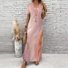 Women Plus Size V Neck Short Sleeve Abstract Printed Straight Maxi Dress