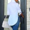 Cămăși cu tunică cu mânecă lungă, ocazională, de modă, bluză albă simplă, elegantă, asimetrică, solidă, pentru dama de birou 30395