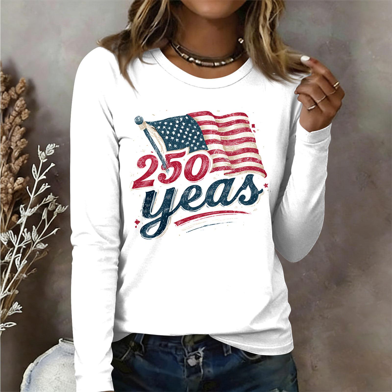 

Women s Long Sleeved Shirt Women s Casual Round Neck Long Sleeve Printed Top XL білий
