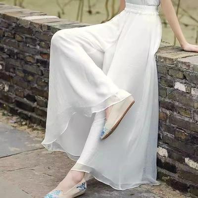 1PC Breathable Wide Leg Pants Polyester Pants Chiffon Pants Trousers Thin Flowy Swing Summer Women