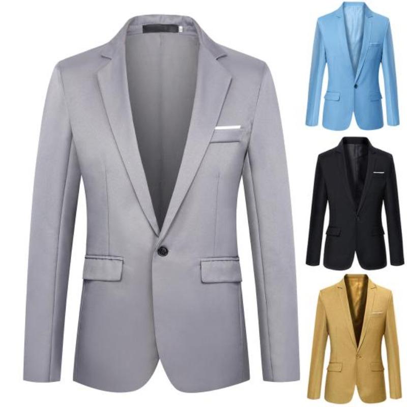 Moda Uomo Tinta Unita Manica Lunga Revers Slim Fit Blazer Abito Cappotto Soprabito