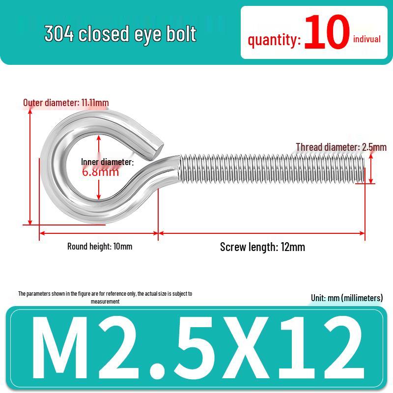 304 Stainless Steel Eyebolt with Ring Hook – Machine Thread Closed Eye Bolt (M4 M5 M6 M8)
