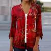 Women's Loose Casual Printed Three Quarter Sleeve Flared Sleeve Button Cardigan Jacket