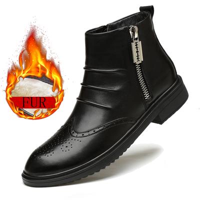 Luksusowa Marka Zimowe Buty Plus Aksamit Wysokiej Jakości Botki Chelsea Skóra Naturalna Męskie Botki Do Kostki Modne Formalne Buty Śniegowce