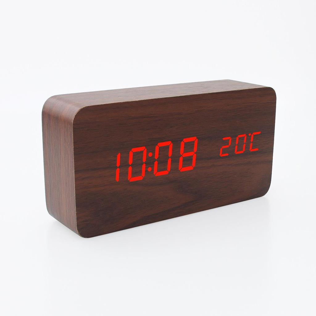 Simple LED Display Wooden Alarm Clock with Voice Control for Students and Children