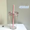 Drinkware 450ml Straw Cup Reusable Transparent Coffee Cup Plastic Single Layer Car Tumbler Home Office Water Cup