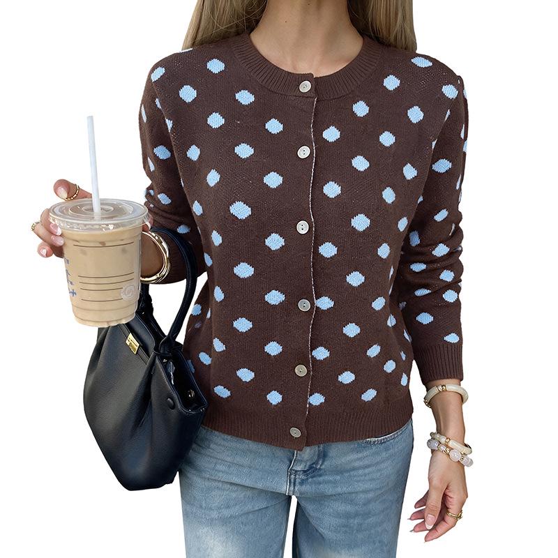 2026 Autumn/Winter Women's Polka Dot Wool Knit Cardigan - Fashionable European & American Long Sleeve Sweater