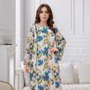 Large Size Women's Long Dress Fashion Beaded Chiffon Printing Loose Casual Flared Sleeve Dress