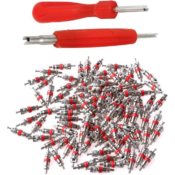 Lantee 2-in-1 Tire Repair Tool Set with Valve Core Removers and 100 Replacement Valve Stem Cores - Ideal for Cars, Trucks, Motorcycles, and More