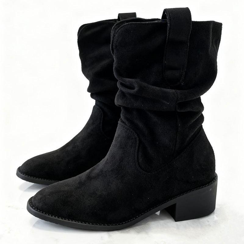 Short Boots Children's Coarse Heel Medium Tube Pile Boots Women's New Autumn Merad Western Cowboy Martin Boots