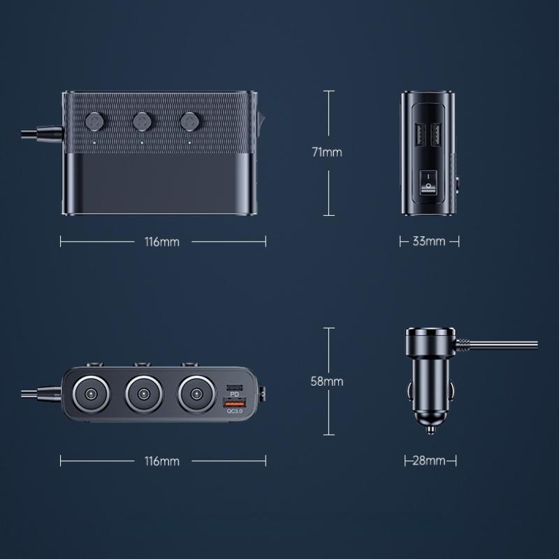 128W Car Charger Splitter PD30W QC3.0 Fast Charging Multi Port Cigarette Lighter Adapter for Car Interior Phone Charging Use