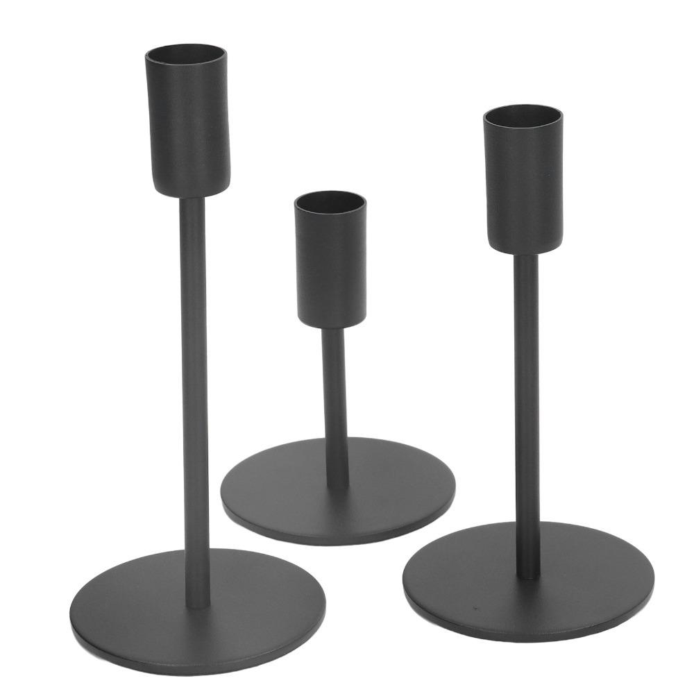 3pcs Black Metal Taper Candle Holders 3 Heights Round Base Candle Holders  Home Decor