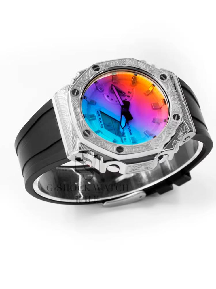 GA2100 Para Casio Carvalho de Fazenda Escultura Caixa de Metal Pulseira de Resina GA2100/2110 Escultura Modificada GM2100 GBM2100 Caixa Acessórios de Relógio