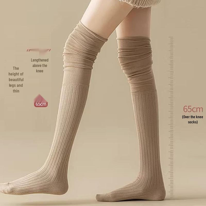 Women's Over-the-Knee Cotton Socks - Anti-Roll, Scrunch Style for Spring, Autumn, and Winter Thigh-High Wear