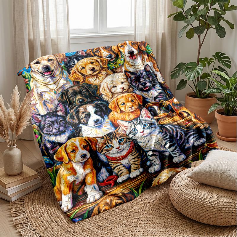 Dogs and Bones Pattern Theme blanket Lightweight Warm Flannel Blanket Decorative Throw Blanket for Home Decoration