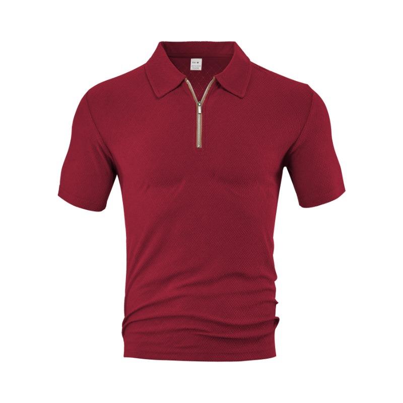 Men Short Sleeve Zip Polo Shirt Casual Jacquard T Shirt