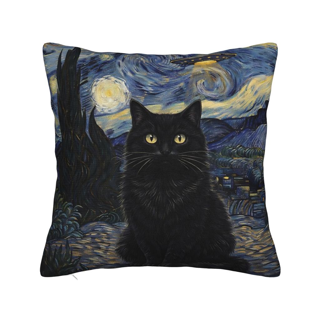 Mini Schnauzer Dog Van Gogh Starry Night Pillowcase Polyester Cushion Cover Decorations  Pillow Case Cover Sofa Square cm