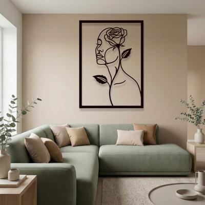 Black Metal Wall Art Abstract Woman Face Line Art Minimalist Home Decor