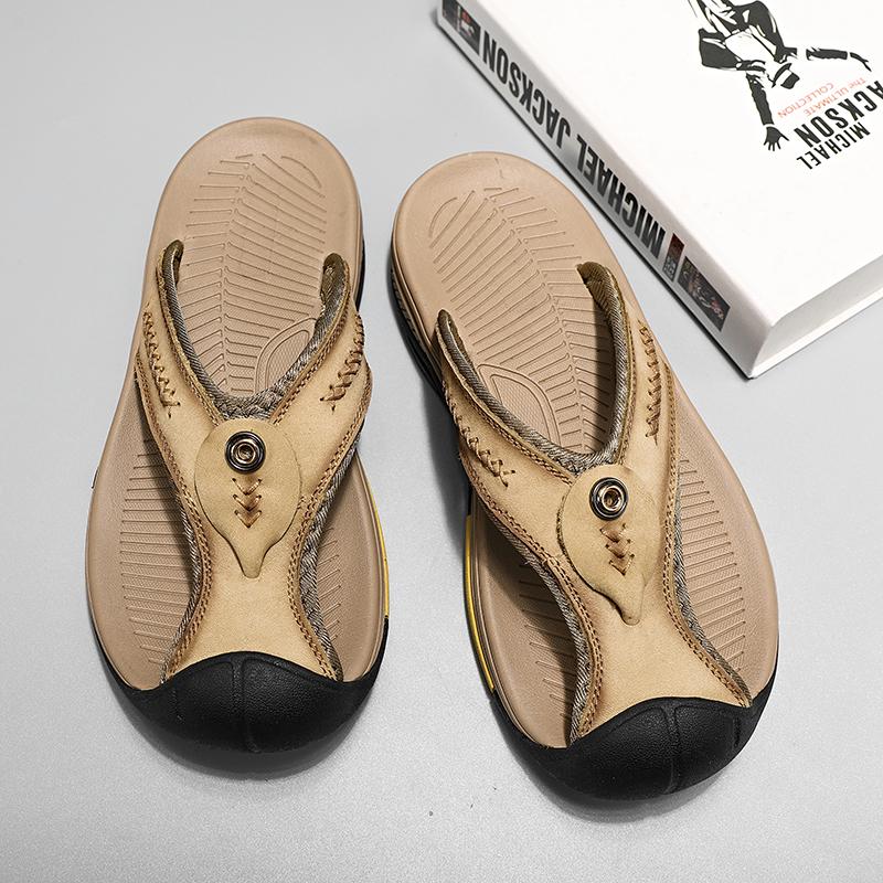 Luxury Designer 2024 New Genuine Leather Mens Shoes for Men Summer Sandals Footwear Slippers Fashion Flip Flops Large Size 38-46