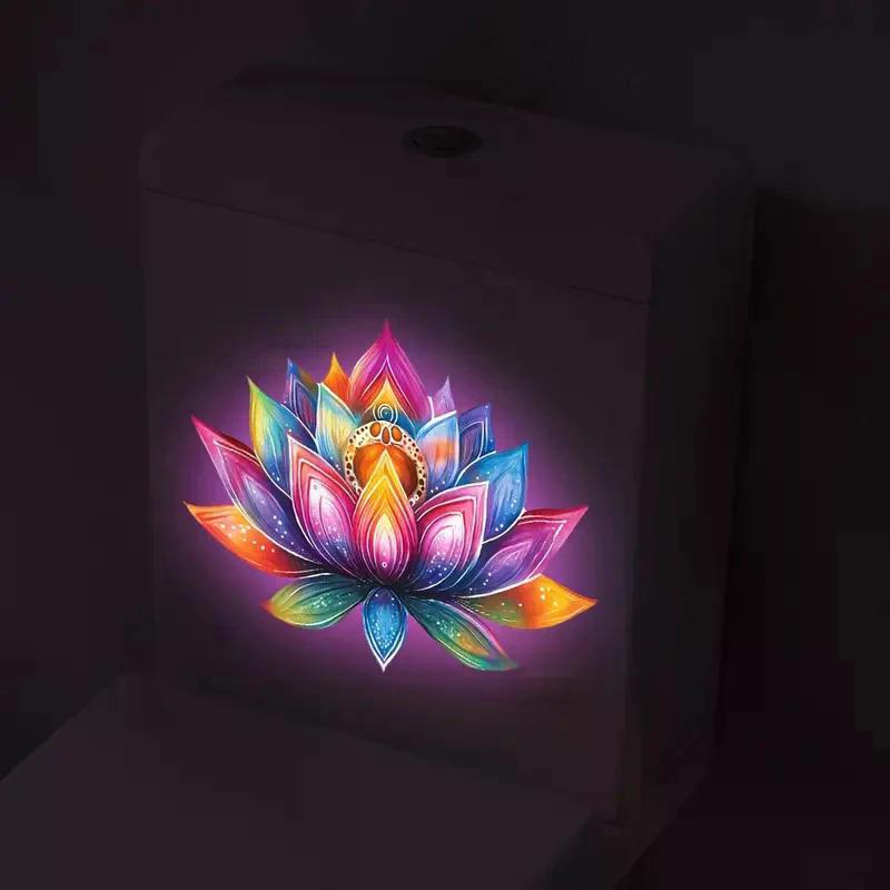 Self-Adhesive Lotus Glow-in-the-Dark Toilet Sticker Bathroom Toilet Lid Decoration Ambiance Decorative Sticker Wall Decor Decal