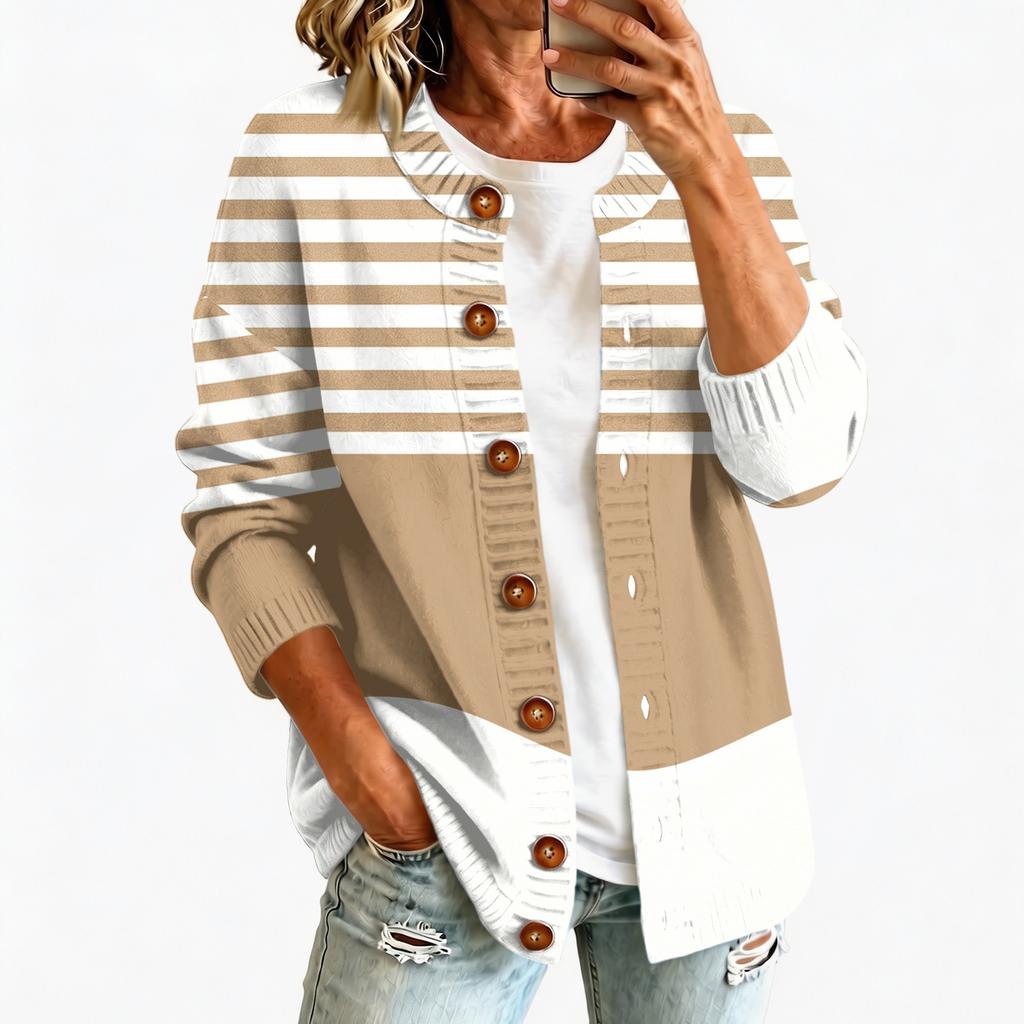 Women's Retro Printed Long Sleeve Knit Cardigan Button Front Jacket