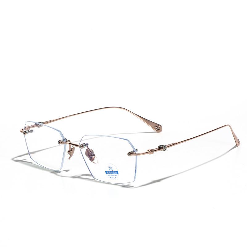 Glasses Classic Trimmed Rimless Glasses Frame Male Business Square, Metal Titanium Simple Flat Mirror Female