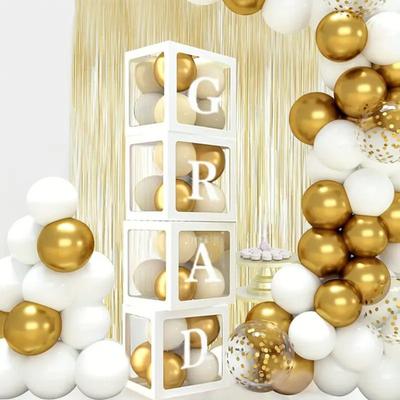 Balloon Box Reusable Clear Paper Box with Letter Stackable DIY Assembly 25 X 25cm Cube Box for Graduation Wedding Birthday Party Decor