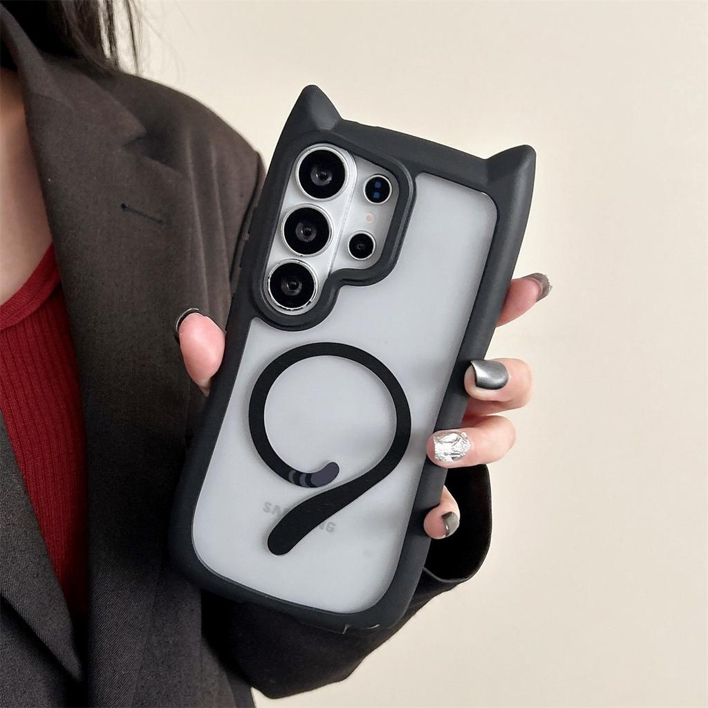 Ins Cute Cat Ear for Case For Samsung Galaxy S26 S2 S24 S23 Ultra Plus Magnetic Wireless Charge Shockproof Cover