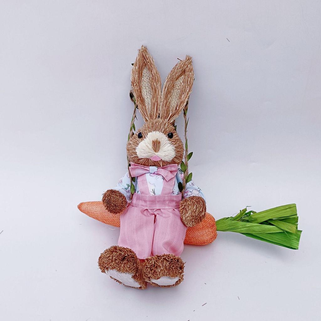 Handmade Straw Woven Rabbit Ornament - Cute Mori Style for Christmas & Easter