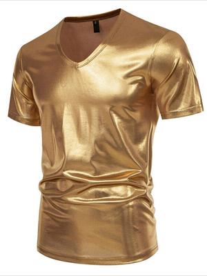 Summer New Men's Short Sleeve T-shirt Casual V-neck Fashionable Shiny Breathable Male Tops