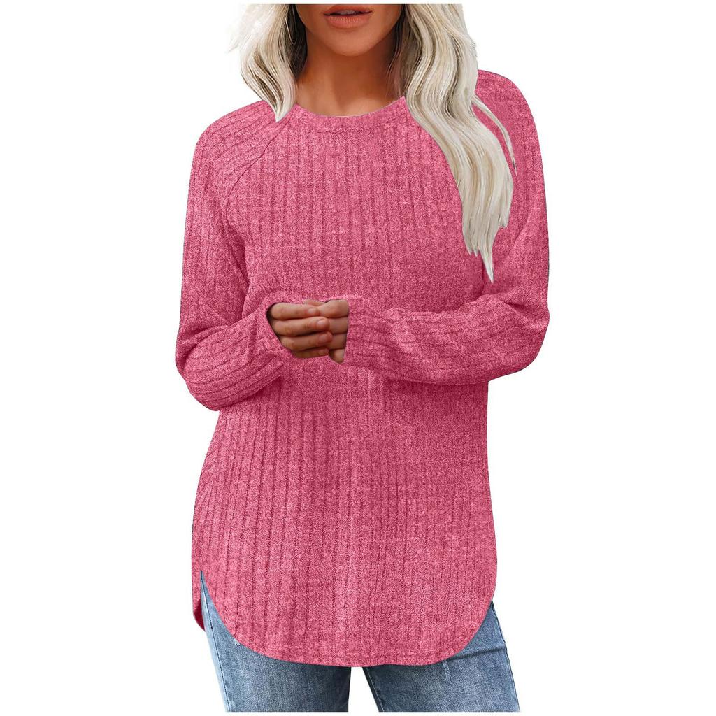 Women's New Loose Round Neck High-low Curved Hem Top for Women, T-shirt