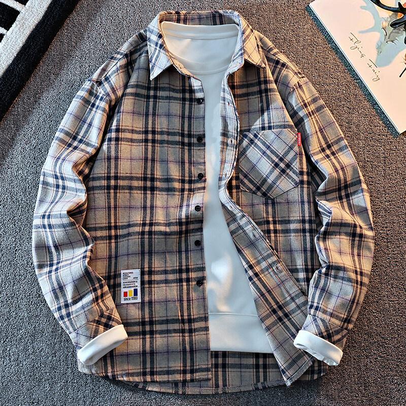 Autumn Men's Plaid Shirt Long Sleeve Casual Shirts Button Down Regular Fit Work Shirts