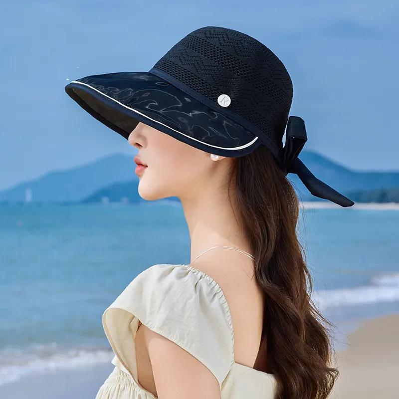 

WTEMPO Large Bow Women Spring Summer Wide Brim Solid Color Sun Hats Outdoor Breathable Foldable Beach Sunscreen Hats 1pc чёрный