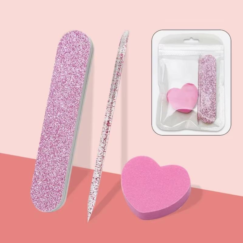

3pcs/set Nail File Set Nail Art Crystal Dotting Pen, Heart-shaped Tofu Block, File For Polishing and Shaping Manicure Tool Set розовый