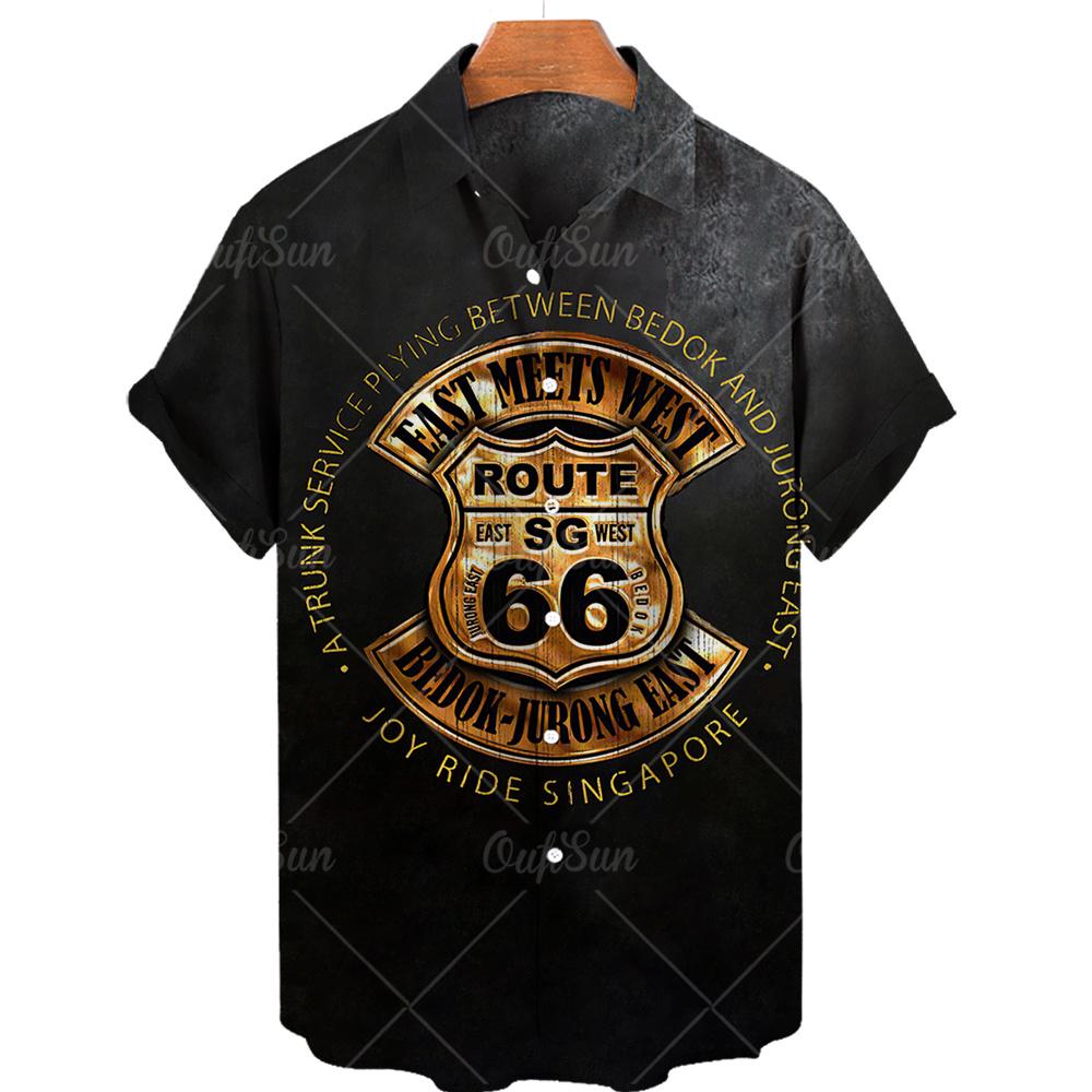 Camicia Nuova da Uomo Hawaiana Route 66 Street Classic Stampa 3D Manica Corta T-shirt Musica Rock Collo Revers Taglia Larga Uomo Top Vestiti Vintage