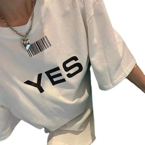 New ins super fire design letter printing t-shirt loose medium and long Korean version top spring and summer