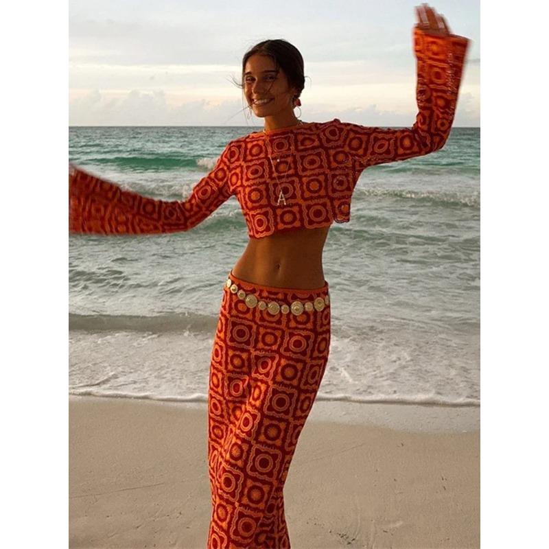 

Элегантный однотонный укороченный топ в пляжном курортном стиле + длинная юбка в сочетании с клубной одеждой XL оранжевый