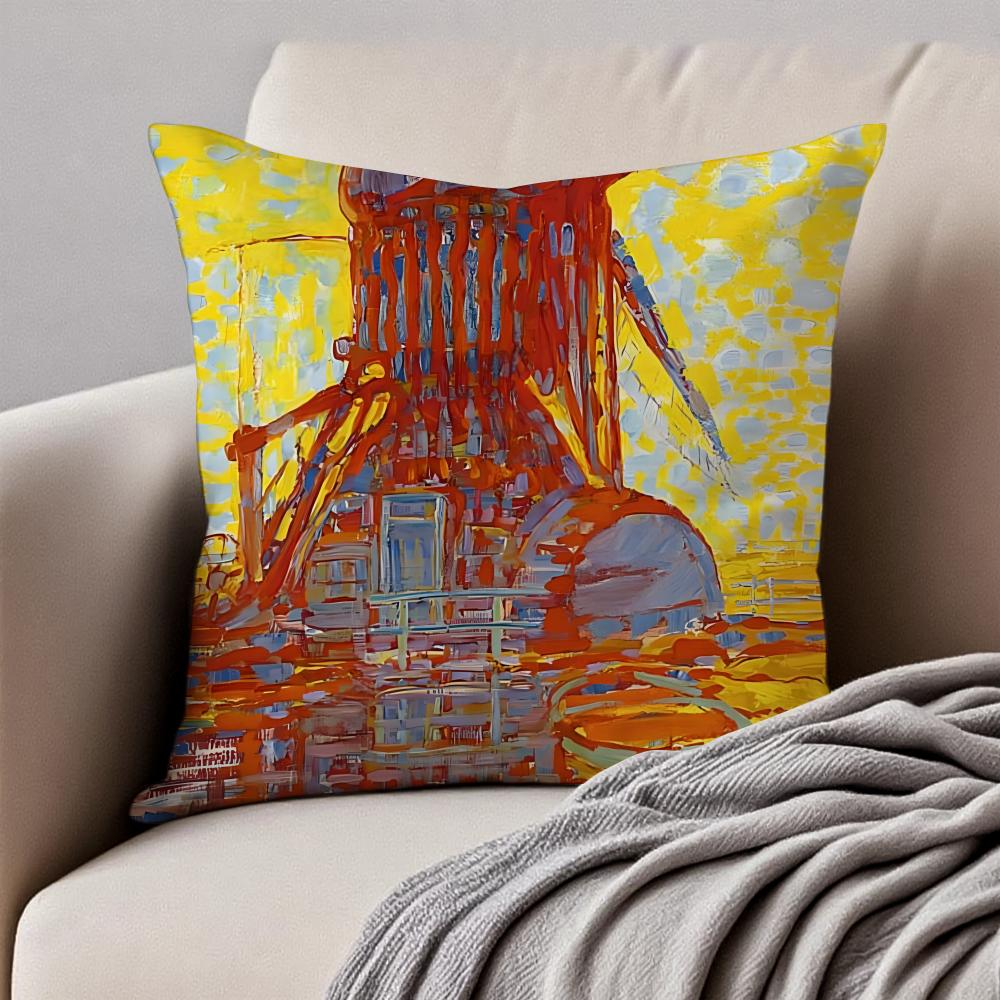 Classic Bright Simple PPiet Cornelies Mondrian Cushion Cover Pillowcase Antidustmite Invisible Zipper Short Plush Sofa Cushion