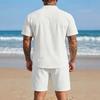 New Men’s Plain-coloured Vintage-style Casual Linen Short-sleeved Shirt and Shorts Set