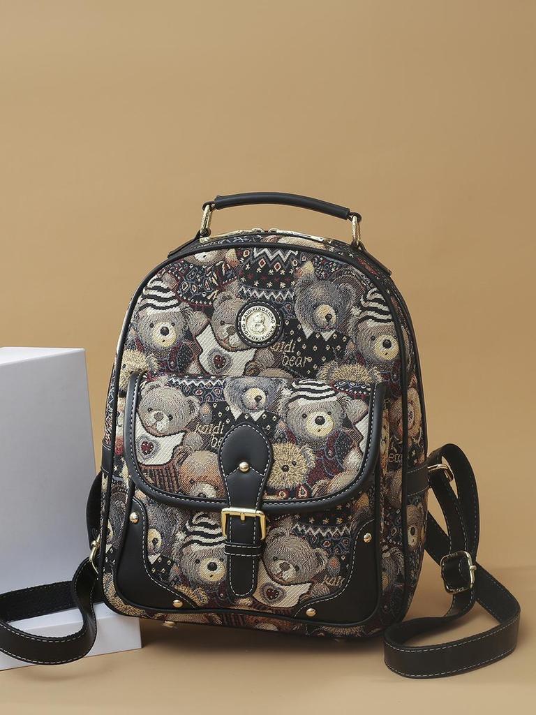 Hello Kitty Women's Cute Bear Backpack - 2025 Street Fashion Cartoon Style