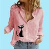 Women Fashion Buttoned Long Sleeve Shirt Ladies Casual Thin Cotton Linen Print Top Stand Neck Long Sleeved Blouse
