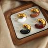 Multi-color Enamel C-shaped Titanium Steel Earrings, 18k Gold-plated, Light Luxury Niche Design