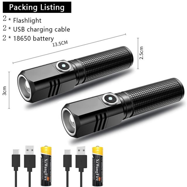 Powerful Mini Portable Alloy Variable-focus LED Flashlight Uses 18650 Battery USB Rechargeable Waterproof Outdoor Camping Torch