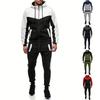 Tuta da uomo invernale color block a maniche lunghe con zip e cappuccio, felpa e pantaloni