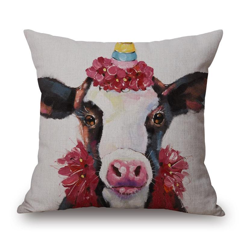 Kuh Handbemalt Kissenbezug Blumig Cartoon Tiere Dekorative Kissen Für Sofa Heimdekoration