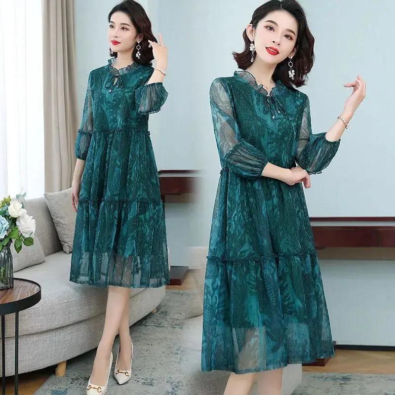 

Женское летнее свободное сетчатое платье с рукавом пять четвертей, легкие ветровые платья 5XL темно-зеленого