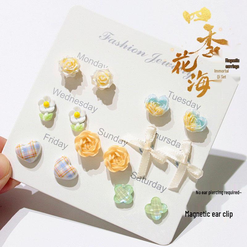 Cherry Blossom Pink Camellia Stud Earrings - Cute & Sweet Set with Magnetic Clips, Fresh Style.