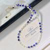 Natural Lapis Lazuli Artificial Crystal Pearl Design Sense Necklace Collarbone Chain Sweater Chain