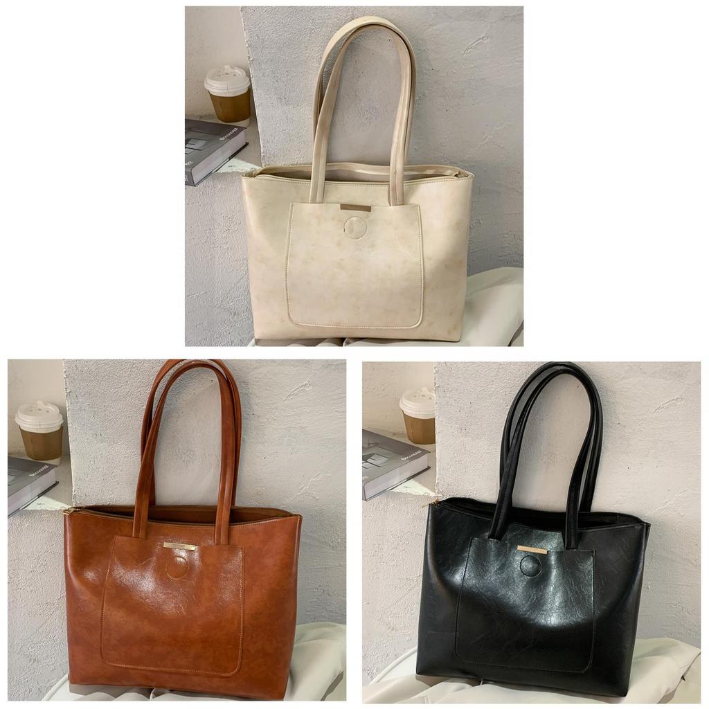 Modern Leather Shoulder Tote Bag With Stitching Details For Work And Travel